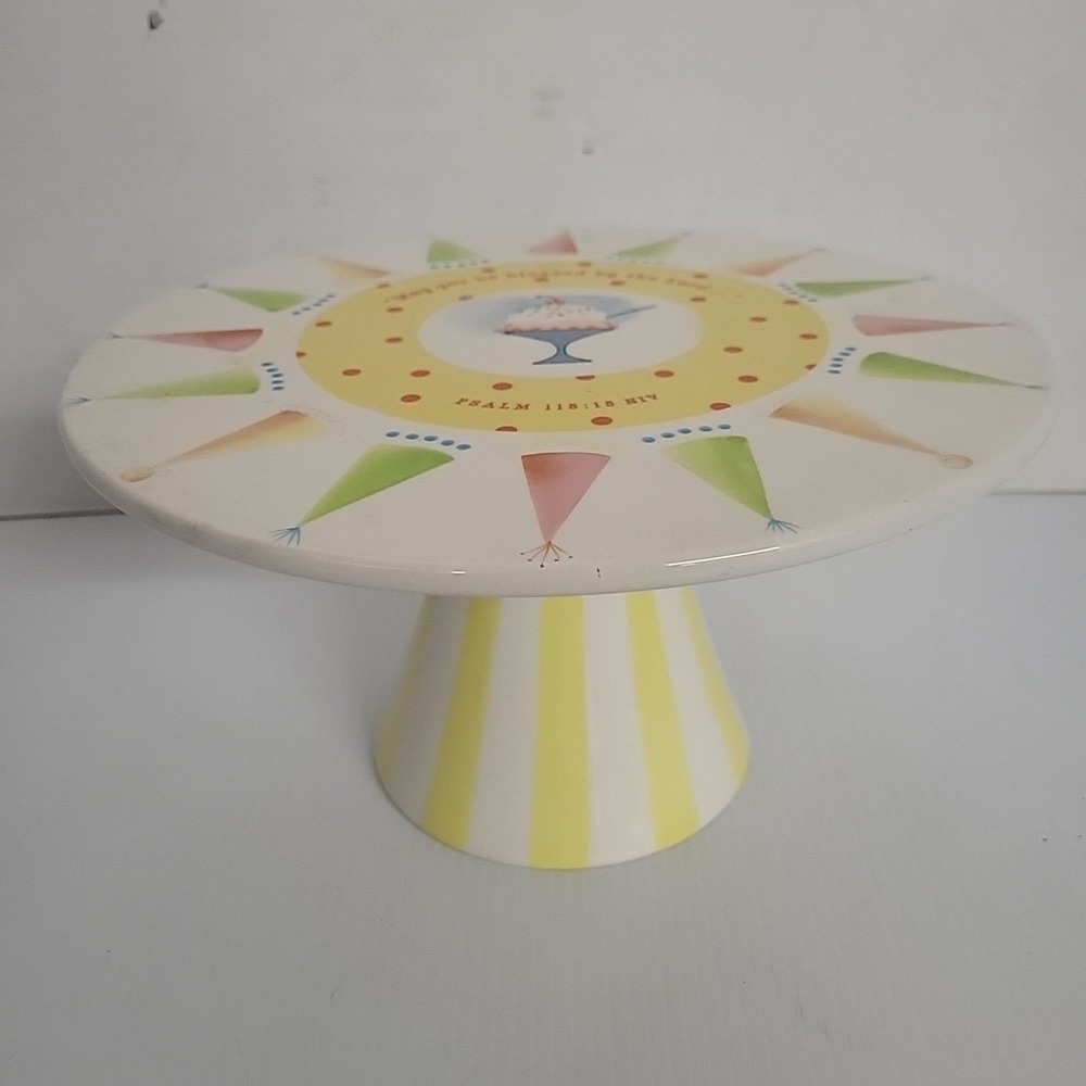 Dayspring 10 3/4"x5 3/4" Ceramic White Cake Stand Birthday Psalm Lord's Blessing - Picture 4 of 6